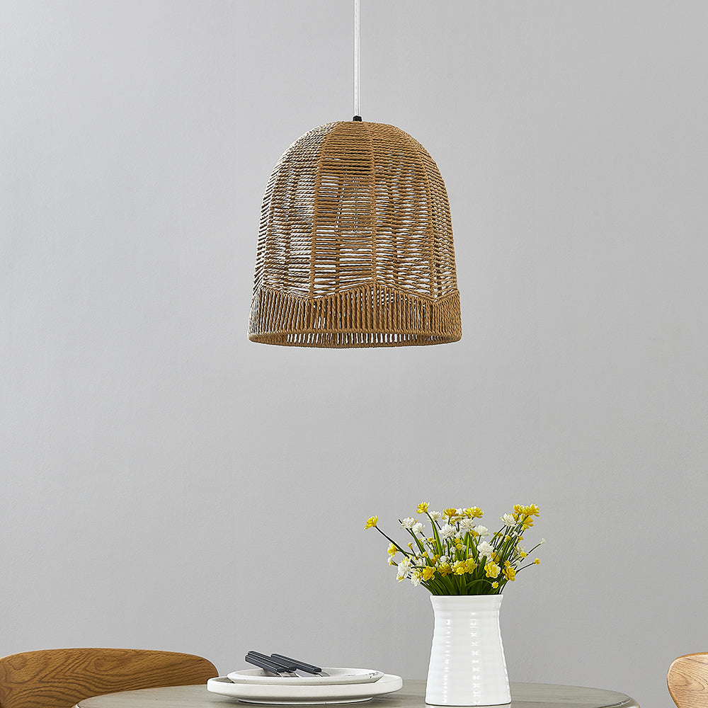Cinkeda Pendant Light Brown Rattan with Dimming Switch
