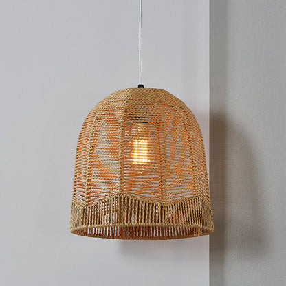 Cinkeda Pendant Light Brown Rattan with Dimming Switch