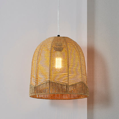 Cinkeda Pendant Light Brown Rattan with Dimming Switch