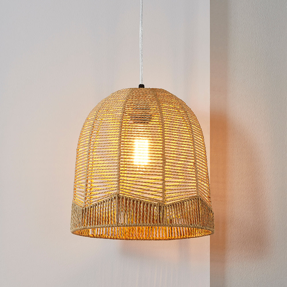 Cinkeda Pendant Light Brown Rattan with Dimming Switch