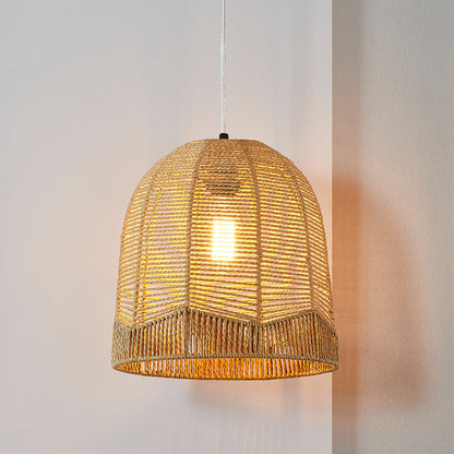 Cinkeda Pendant Light Brown Rattan with Dimming Switch