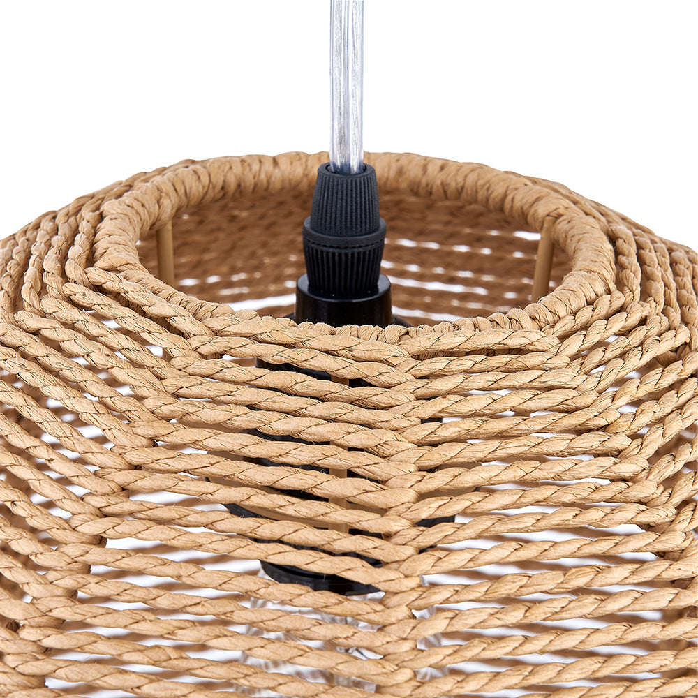 Cinkeda Pendant Light Brown Rattan with Dimming Switch