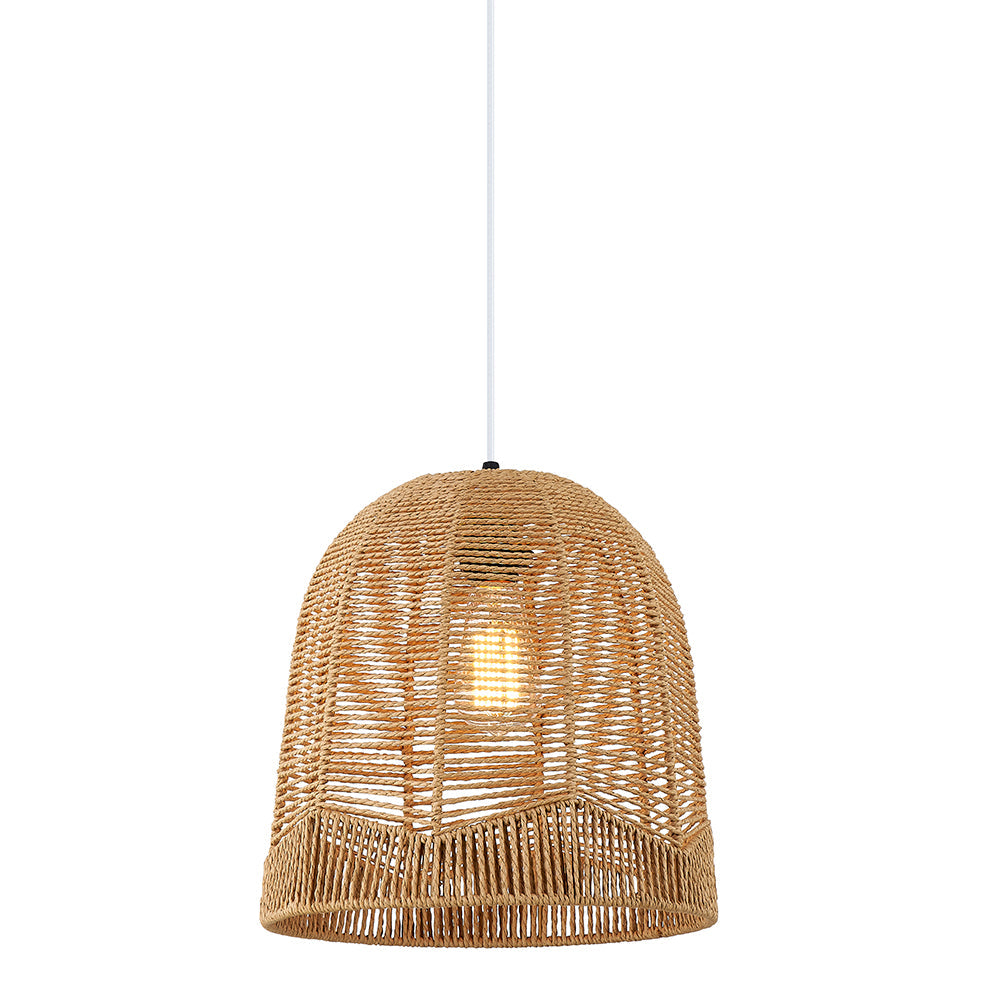 Cinkeda Pendant Light Brown Rattan with Dimming Switch