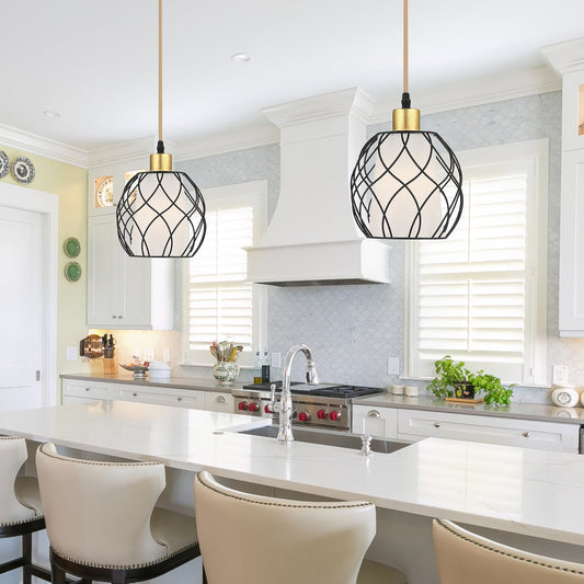Cinkeda Pendant Light Black Hollow Shade Rotary Stepless Dimming