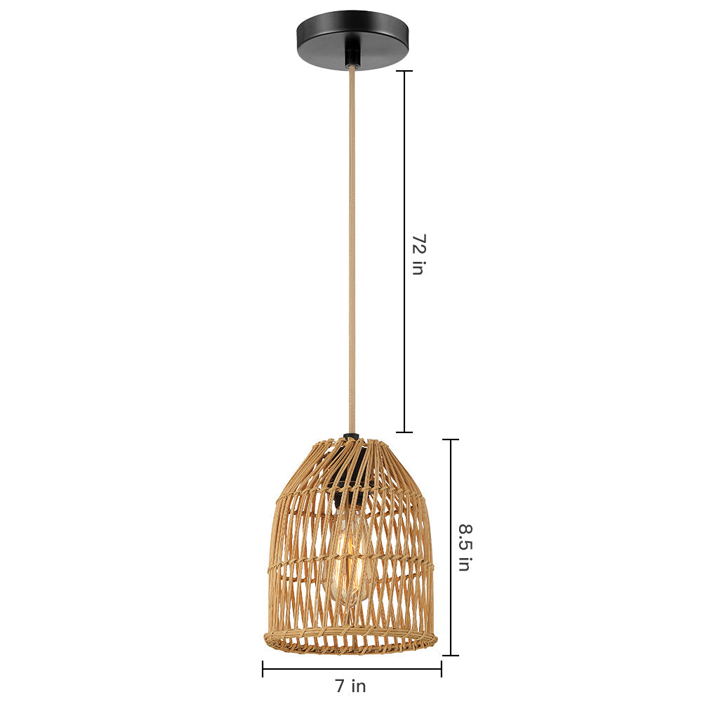 Pendant Light Adjustable Height Brown Rattan Textile Power Cord