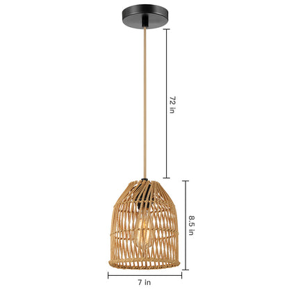 Pendant Light Adjustable Height Brown Rattan Textile Power Cord