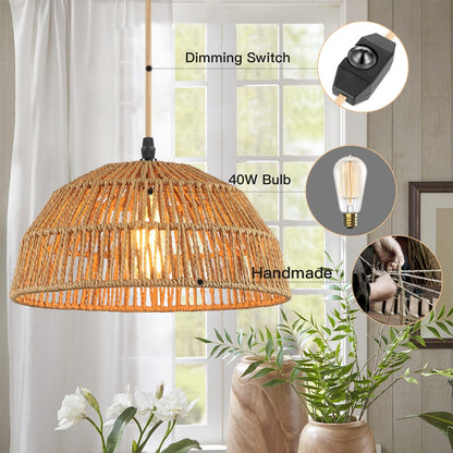 Pendant Lights Twinset with Natural Hand-woven Rattan Dome
