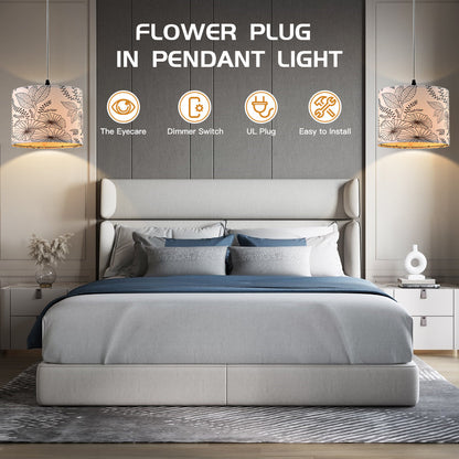 Cinkeda Pendant Light Grey Floral Shade Rotary Switch Stepless Dimming
