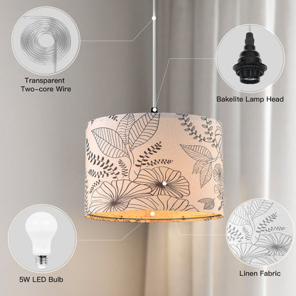 Cinkeda Pendant Light Grey Floral Shade Rotary Switch Stepless Dimming