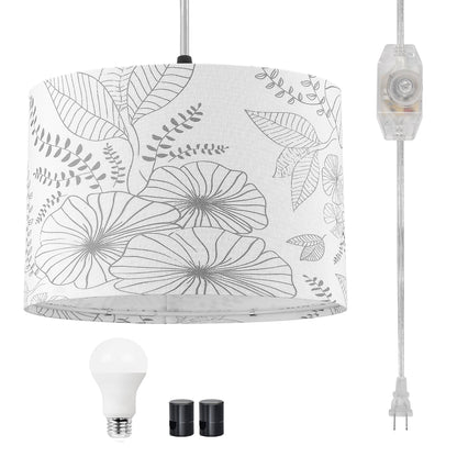 Cinkeda Pendant Light Grey Floral Shade Rotary Switch Stepless Dimming