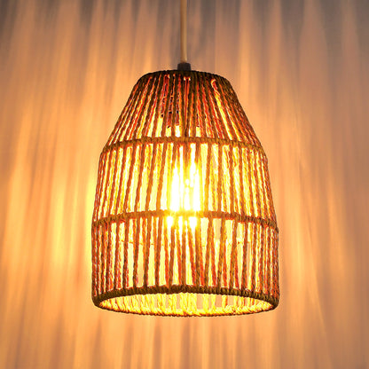 Pendant Light Brown Rattan Hollow Dome Shade Rotary Stepless Dimming