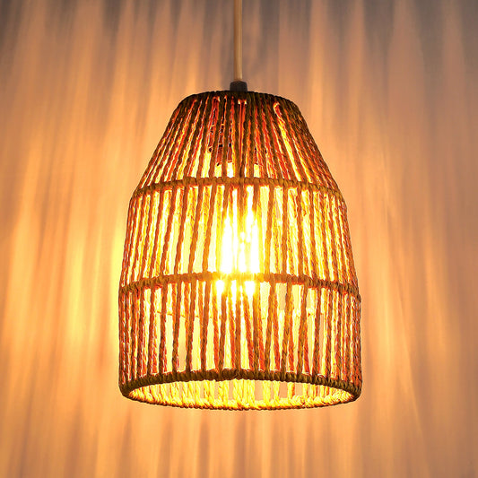 Pendant Light Brown Rattan Hollow Dome Shade Rotary Stepless Dimming